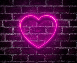 Bright hearts neon sign.Retro red brick wall background background.Happy Valentine's Day design © Retouch man
