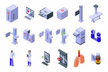 Fluorography icons set isometric vector. Man lung. Body health