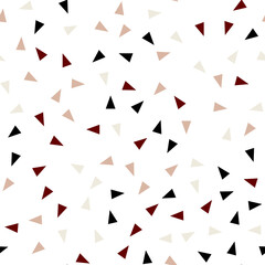 Seamless pattern with triangles. Abstract geometric pattern with black, red, grey and pink triangles. Random, chaotic background with cute confetti.
