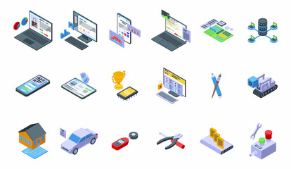 Promotional code icons set isometric vector. Discount coupon. Percent price