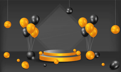 3D Podium balloon and balls Gold Elegant background vector