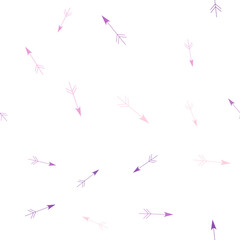 Seamless pattern with arrows. Abstract geometric pattern with purple and pink arrows. Random, chaotic pastel background with cute arrows.