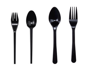 Black plastic fork and spoon isolated on white background with clipping path.