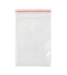 Clear plastic ziplock bag isolated on white background with clipping path