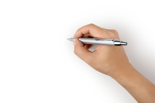 Hand holding a pen isolated on white background with clipping path