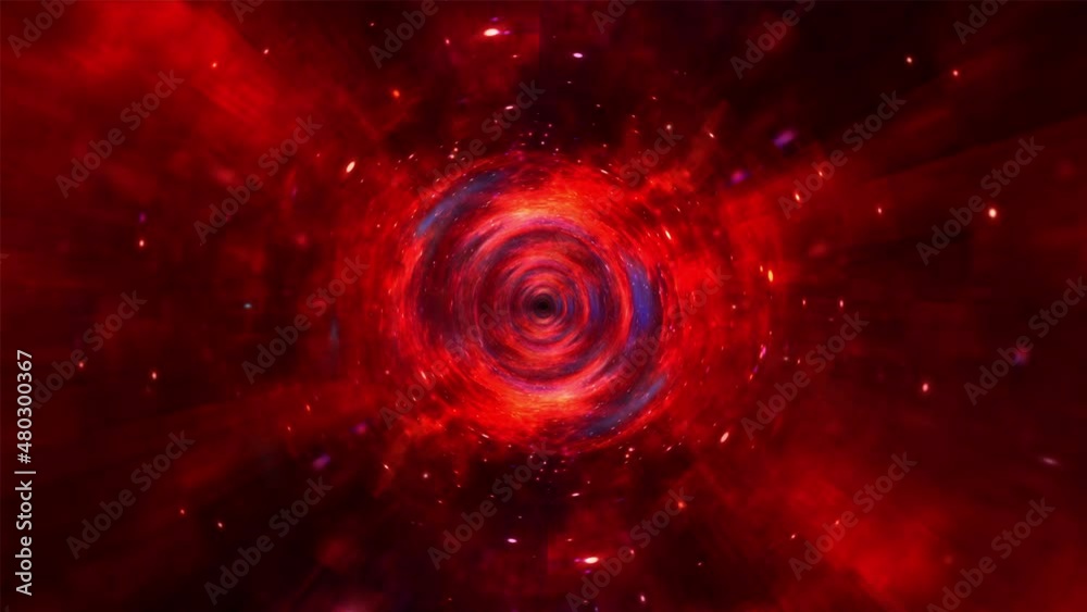 Wall mural abstract hyperspace tunnel through colorful vivid blue red space time vortex. 4k 3d loop sci-fi inte