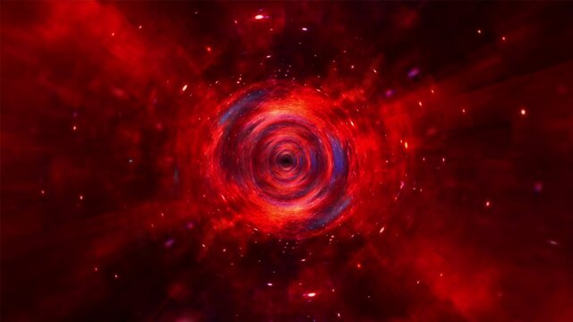 Abstract hyperspace tunnel through colorful vivid blue red space time vortex. 4K 3D Loop Sci-Fi interstellar travel through wormhole in hyperspace. Abstract teleportation jump in cyberspace.
