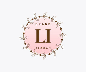 Initial LI feminine logo. Usable for Nature, Salon, Spa, Cosmetic and Beauty Logos. Flat Vector Logo Design Template Element. - obrazy, fototapety, plakaty