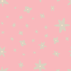 Seamless pattern with flowers. Abstract cute pattern with grey flowers on a pink background. Random, chaotic pastel background with daisies.