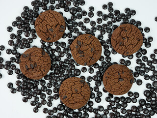 top view collection of Chocolate chip cookies on white background