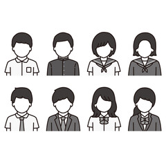 学生服 高校生 中学生 アイコン モノクロ イラスト