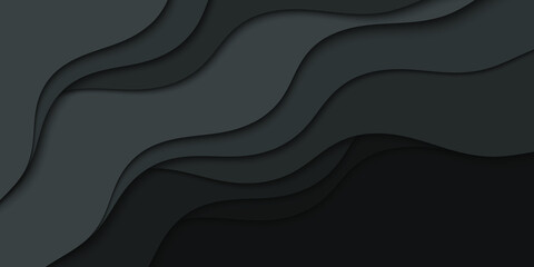 Black waves. Paper cut template vector background. Abstract curved lines.