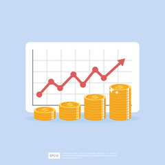 Finance performance of return on investment ROI concept with arrow. Business profit growth margin revenue