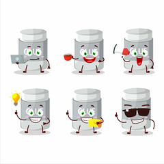 Glue stick cartoon character with various types of business emoticons