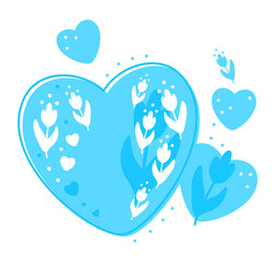 Heart. Illustration for Valentine's day or wedding. Blue heart decorated with white flowers.