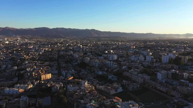 Arequipa city during sunset drone