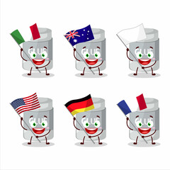Glue stick cartoon character bring the flags of various countries