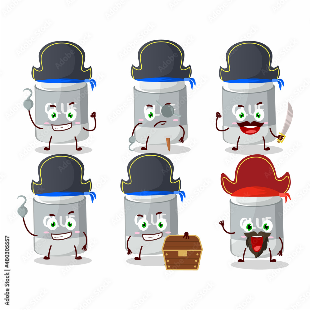 Poster cartoon character of glue stick with various pirates emoticons