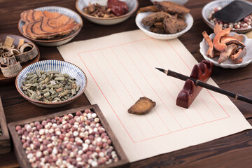Traditional Chinese medicine stationery and various medicinal materials