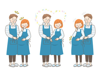 妊娠中の女性とエプロン姿の夫のセット