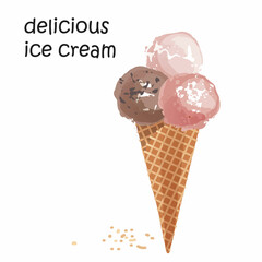 ice cream is painted with a watercolor effect
