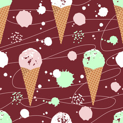 ice cream makes a seamless pattern on a dark background