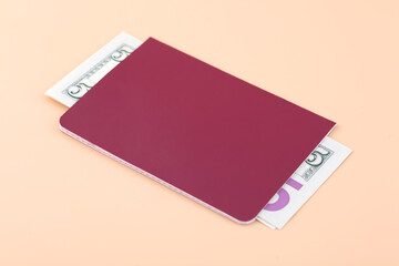 Passport going abroad with dollar bills