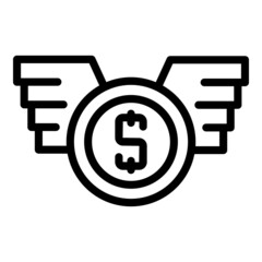 Money coin wings icon outline vector. Passive income. Computer business