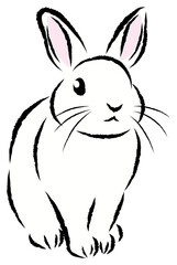 Fototapeta na wymiar 絵筆で描いた墨絵風のお洒落なウサギのイラスト 手描きのアナログ風イラスト ベクター Clip art of a rabbit in ink painting style. Hand-drawn, analog-style illustrations vector