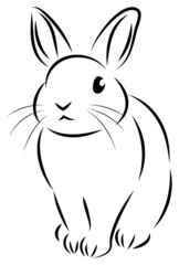 Obraz premium 絵筆で描いた墨絵風のお洒落なウサギのイラスト 手描きのアナログ風イラスト ベクター