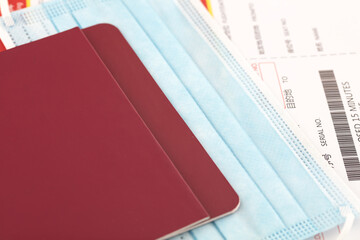 Air transport passport and mask and ticket