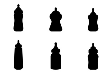 Baby bottle silhouette set isolated on white background
