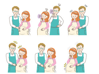 Naklejka premium 心配する妊婦と寄り添う夫の表情セット