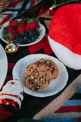 Christmas cookies with festive decoration. Festive food, family culinary, Christmas and New Year traditions concept