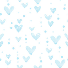 seamless blue hand draw heart and dot pattern on white background  , kids pattern