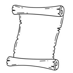 Old scroll. Template for antique text. Medieval papyrus. Paper for writing. Outline cartoon illustration