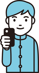 Clip art of a male student holding a smartphone