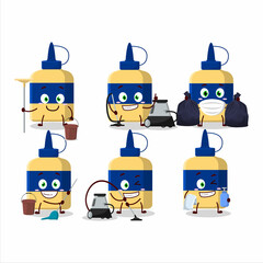 Cleaning service paper glue cute cartoon character using mop
