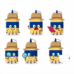 Detective paper glue cute cartoon character holding magnifying glass