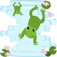 set of funny cartoon animals, green frog cute