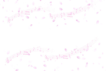 舞い上がる桜の花びらと音符の背景
