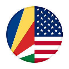 round icon with seychelles and usa flags. vector illustration isolated on white background