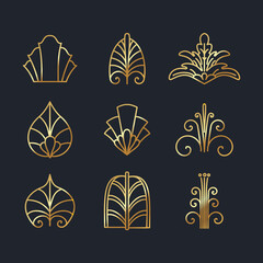 Beautiful set of Art Deco, palmette ornates from 1920s fashion and design trends vector	