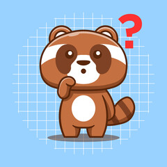 Cute raccoon character with confused expression vector illustration. The unique concept of isolated cute animals.