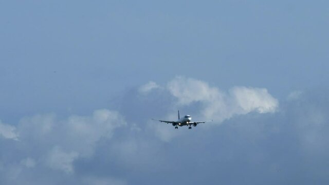 Airliner Aircraft Approaching the Airport, Sky Background. Static.
