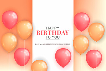 Happy birthday wish template  with  red and golden balloons 