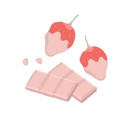 Romantic dessert strawberries in pink chocolate. Vector isolated colorful element. 