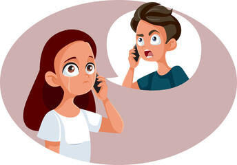 Teen Girl Talking with her Boyfriend Crying Over the Phone