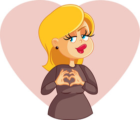 Flirty Woman Making Heart Sign Vector Cartoon Illustration