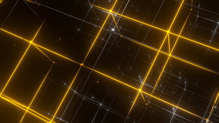 グリッド 面心立方格子構造 立体 ワイヤーフレーム 黄色 [別Verあり]